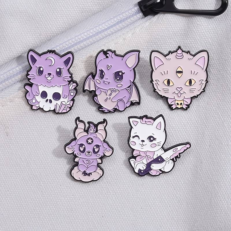 1/5pcs Cute Creepy Animals Enamel Pins Cat Bat Brooches Lapel Badges Punk Gothic Animal Jewelry, Jewels Gift for Men,Temu
